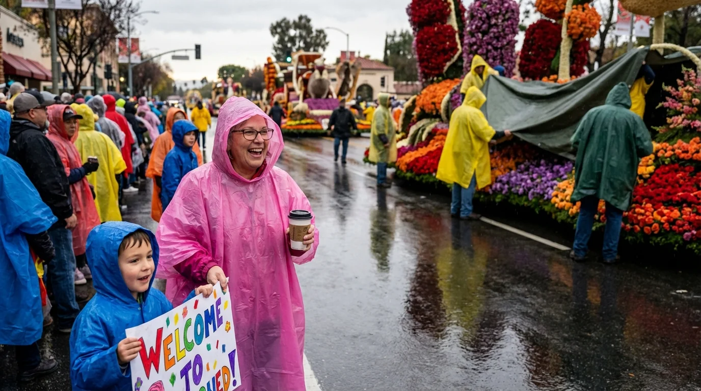 Rose Parade Rolls On in Pasadena Downpour - Image 1